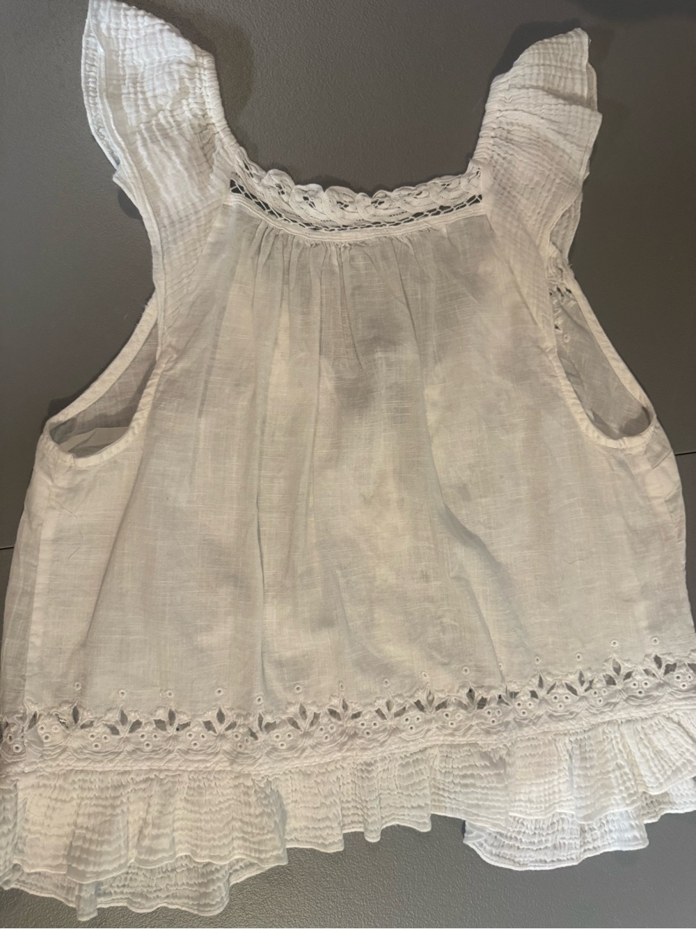 White Lace Eyelet Ruffle Women’s Tank Top - Picture 2 of 3